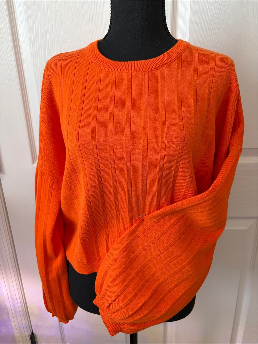 Lumiere Cotton Blend Ribbed Crewneck Sweater with Bubble Sleeves sz medium